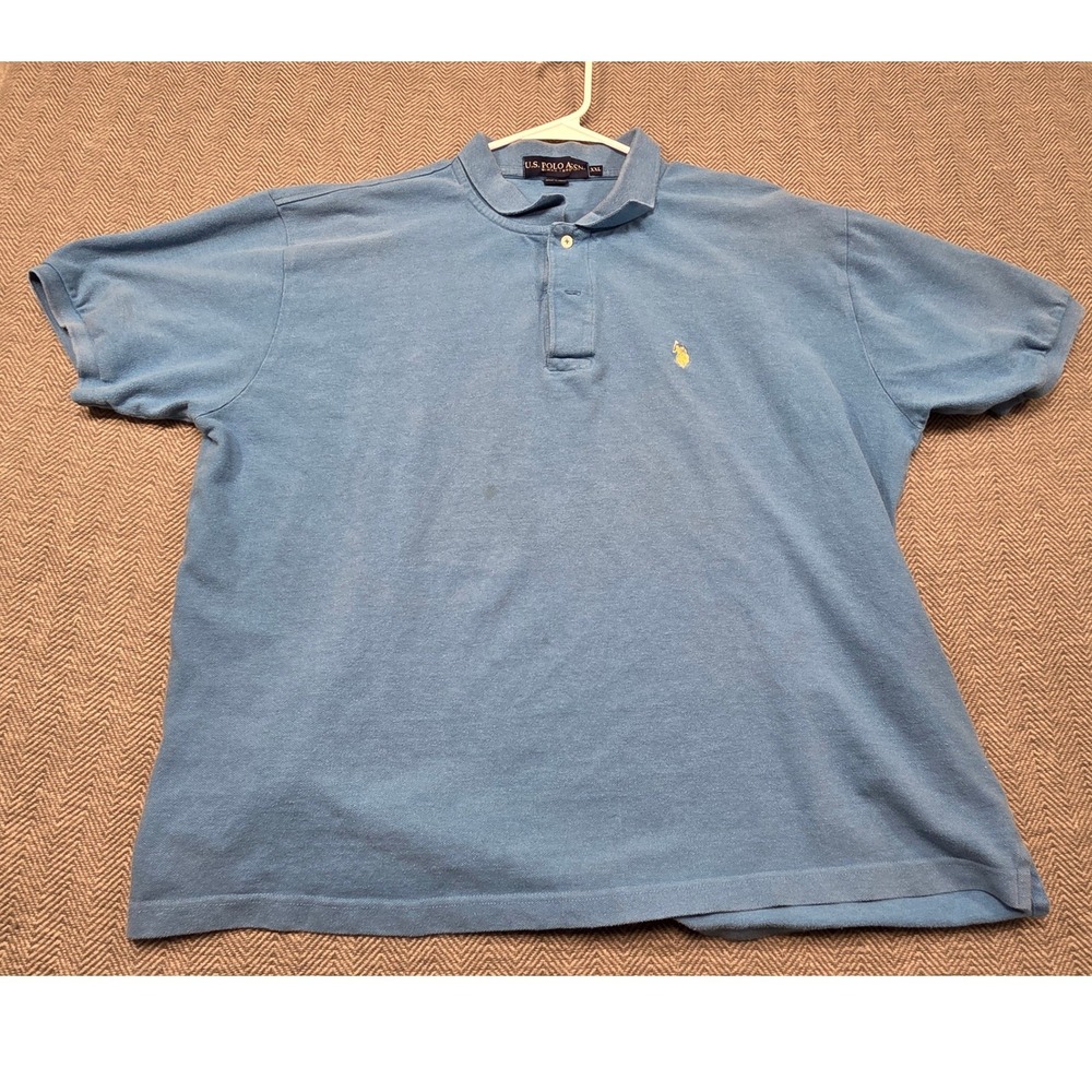 US Polo Assn Mens‎ XXL Blue Short Sleeve Pique Cotton Polo Shirt Yellow Logo